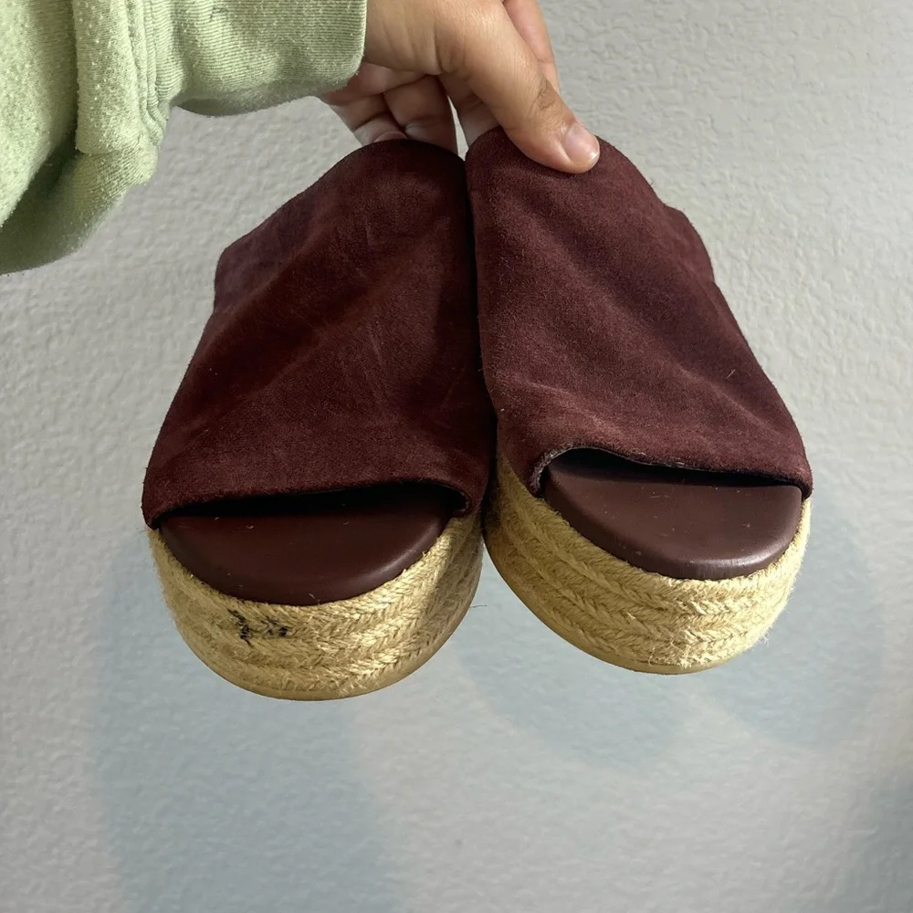 Vince Solana Espadrille Wine Color Suede Platform Slide Sandals Woman 8.5
